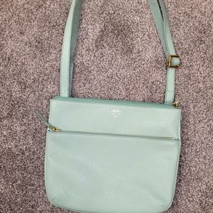 Fossil soft pebbled leather shoulder crossbody purse in seafoam green